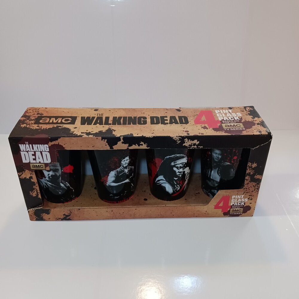 AMC The Walking Dead Pint Glass 4-Pack Collectible NWT